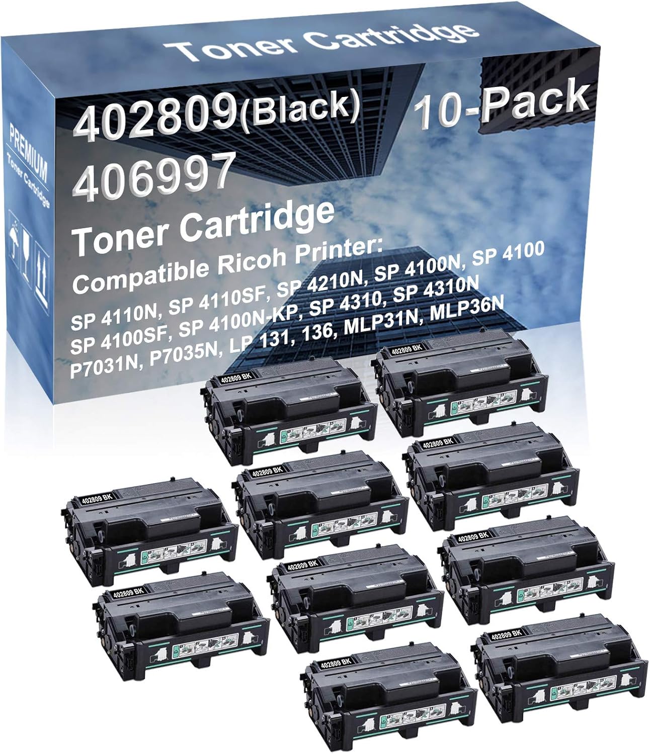 10-Pack Compatible High Yield LP 131, 136, MLP31N, MLP36N B4350n Printer Cartridge Replacement for Ricoh 402809/406997 Toner Cartridge (Black)