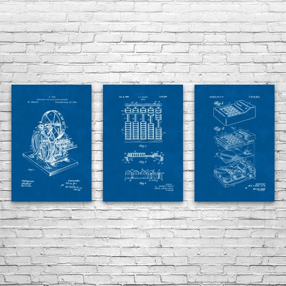 Patent Earth Calculator Posters Set of 3 (24x36), Accountant Gift, Calculator Wall Art, Math Teacher Gift, Calculator Blueprint Blueprint