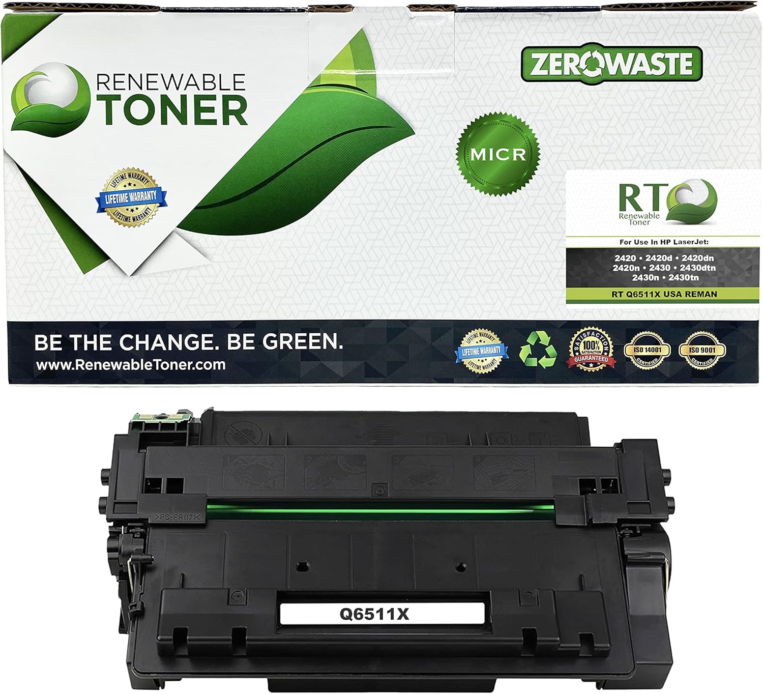 Renewable Toner USA Remanufactured MICR Toner Cartridge High Yield Replacement for HP 11X Q6511X Laser Printers 42420 2420 2430