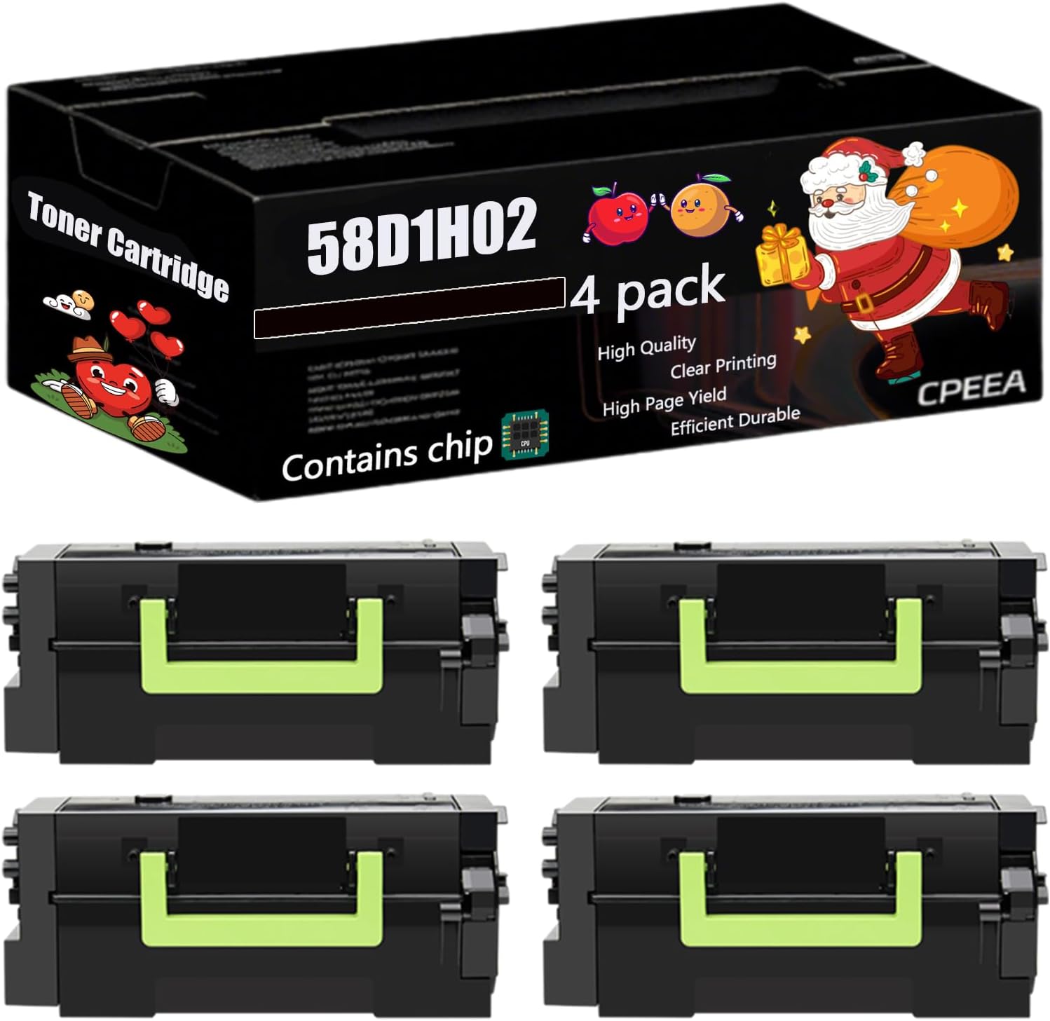 Compatible for Lexmark 58D1H02 Toner Cartridge Work for Lexmark MX721ade MX721adhe MX722ade MX722adhe Printers, with Chip, High Yield 25000 Pages, Clear Printing (4 Pack Black)