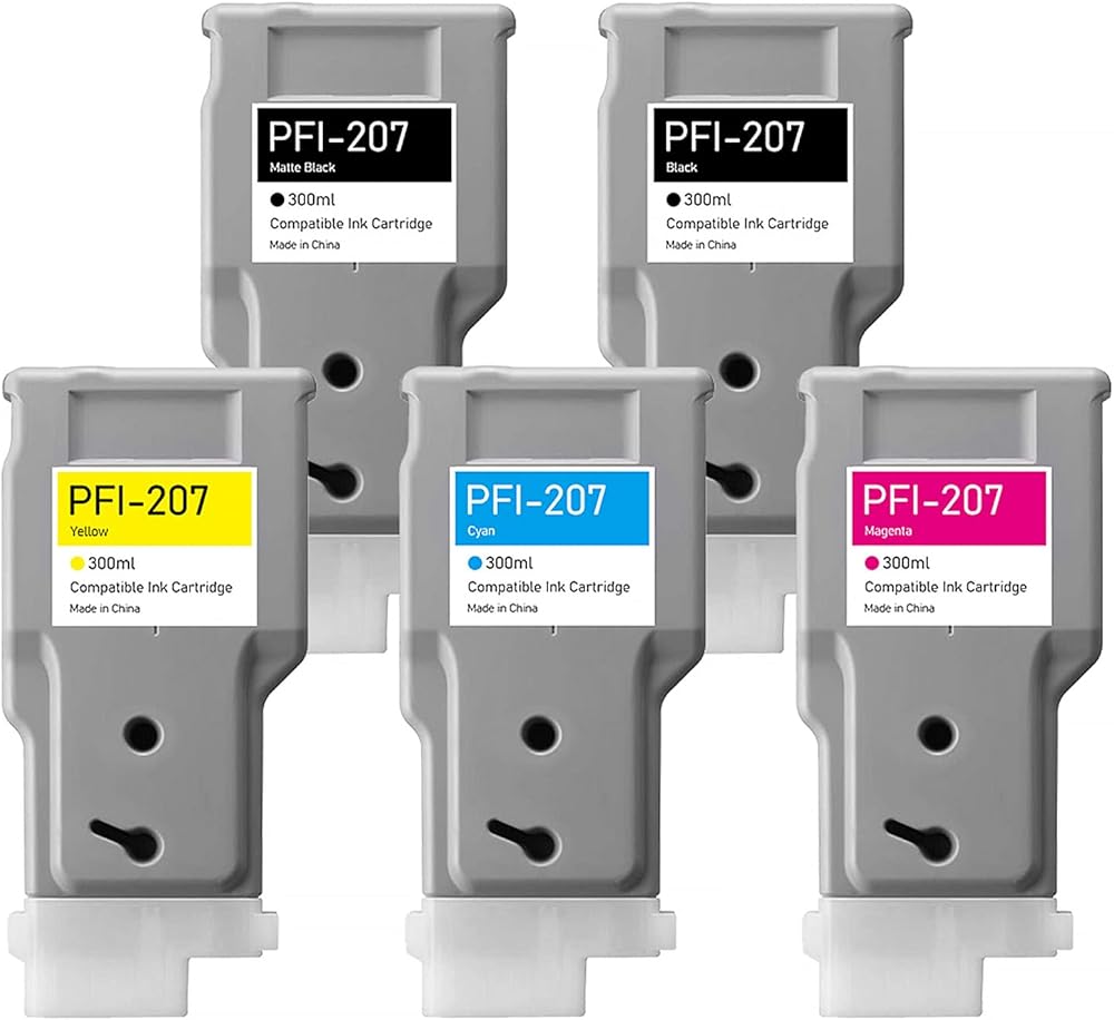 OCBESTJET PFI-207 Ink Cartridge 300ml 5 Pack (BK MBK C M Y) Replacement for Canon PFI-207 cartridges Compatible with Canon ImagePROGRAF iPF780 iPF785 iPF680 iPF685 Printer