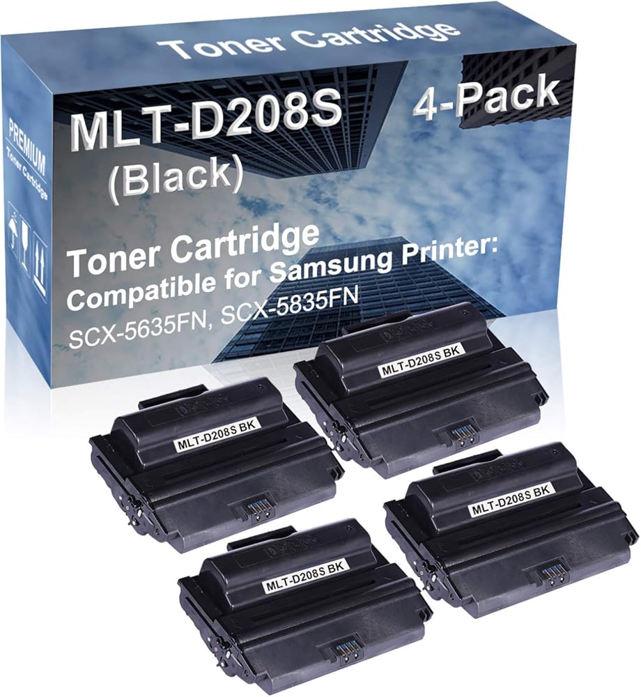 4-Pack Compatible High Yield SCX-5635FN, SCX-5835FN Laser Printer Toner Cartridge Replacement for MLT-D208S Printer Cartridge (Black)