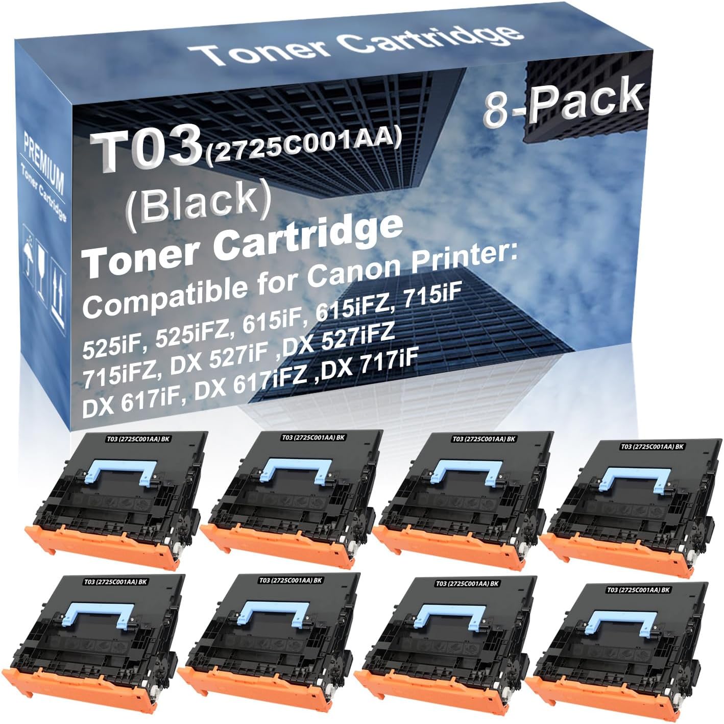 8-Pack Compatible High Capacity DX 617iF, DX 617iFZ,DX 717iF Printer Toner Cartridge Replacement for Canon T03 (2725C001AA) Printer Cartridge (Black)