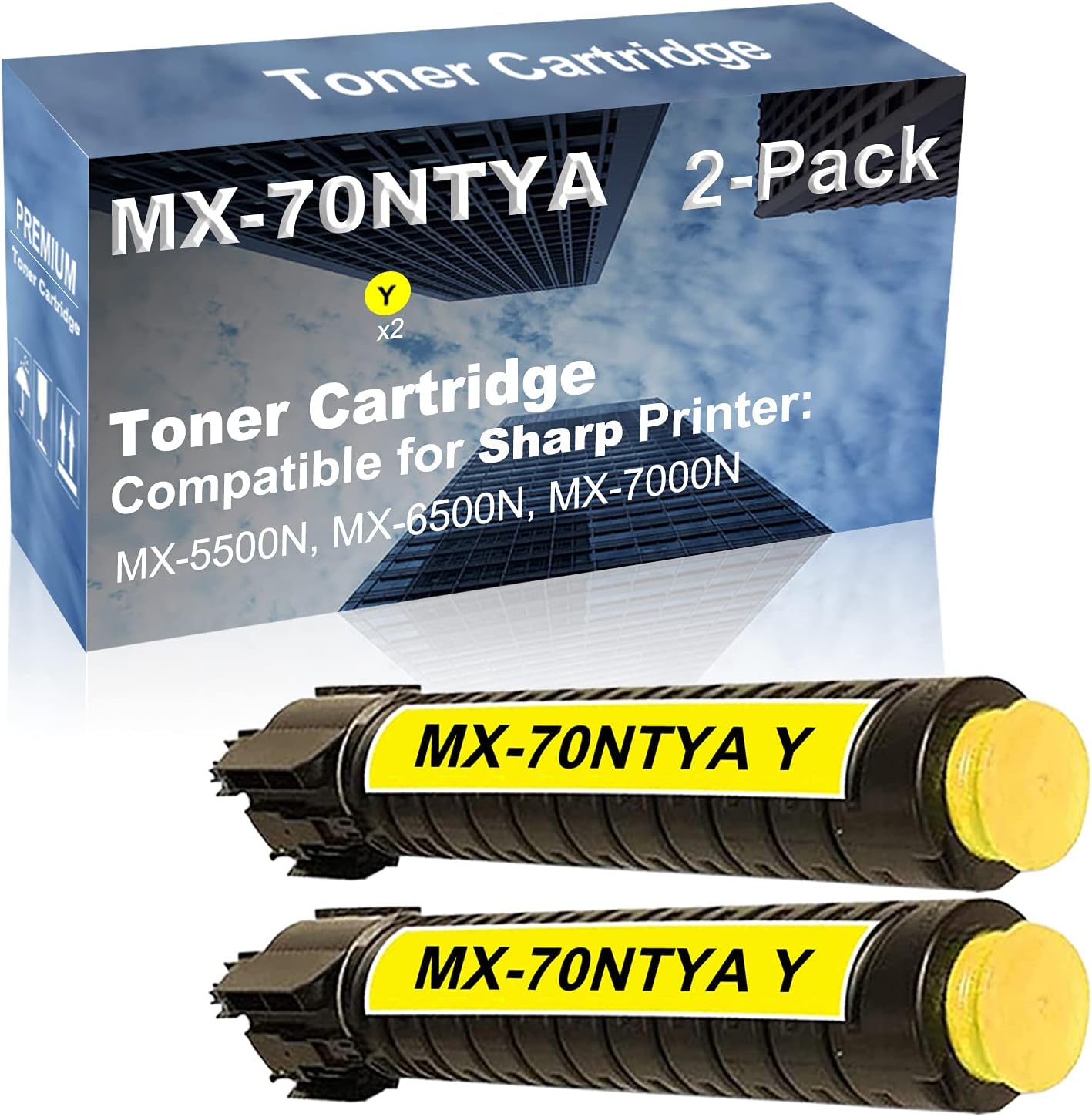 2-Pack (Yellow) Compatible MX-5500N, MX-6500N, MX-7000N Printer Toner Cartridge High Capacity Replacement for Sharp MX-70NTYA Toner Cartridge