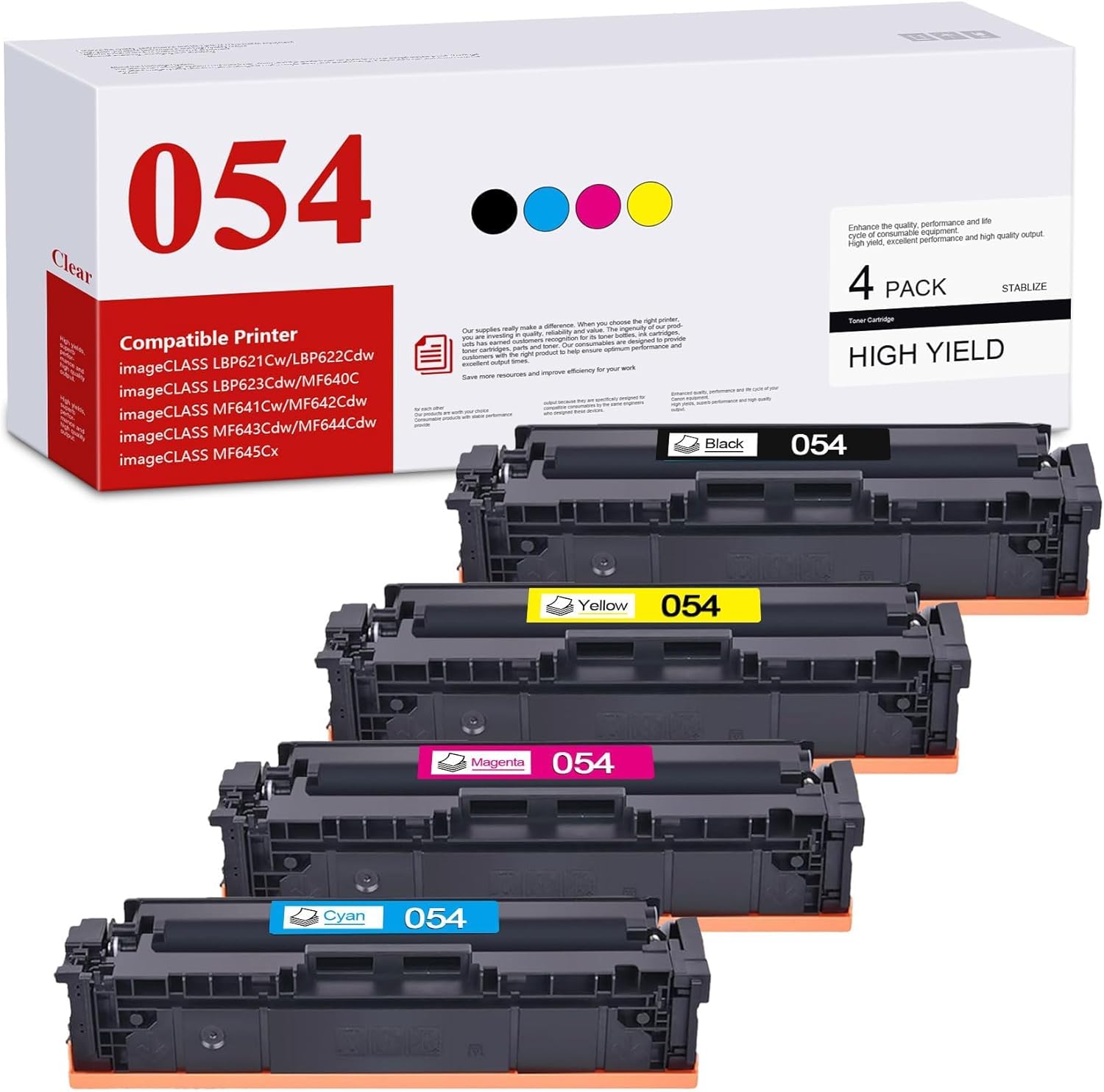 magiclocci 054 Toner Cartridge Replacement for Canon 054H CRG-054 for Color imageCLASS MF644Cdw MF642Cdw LBP622Cdw MF641Cw Printer|4-Pack (BK/C/M/Y)