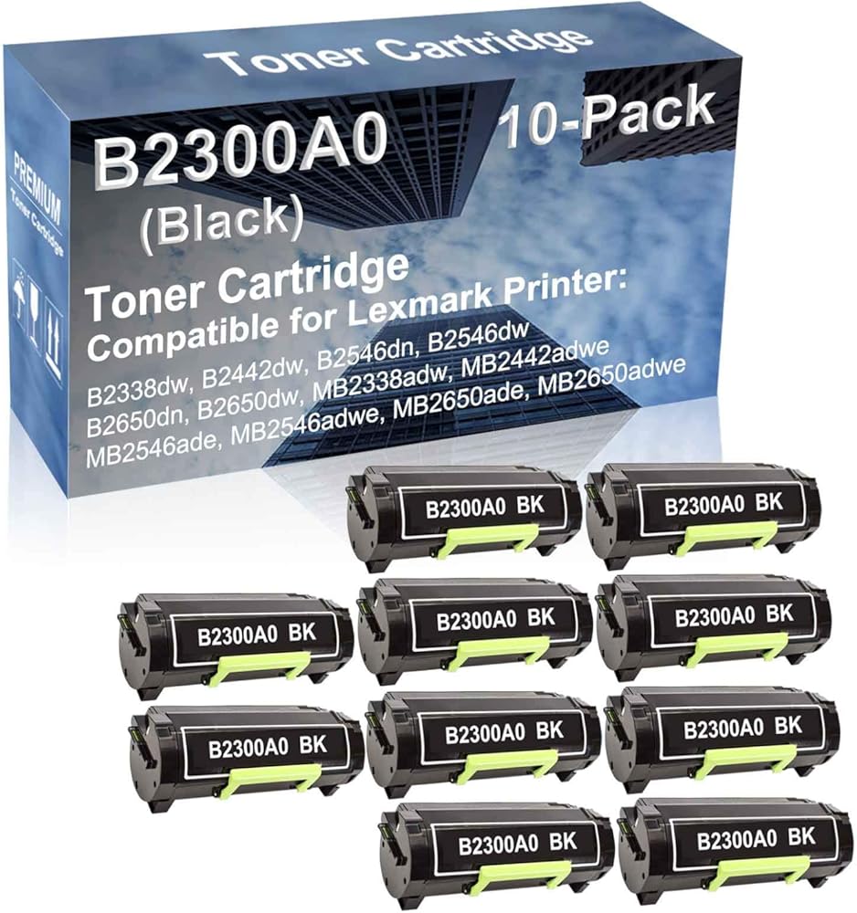 10-Pack Compatible High Capacity B2300A0 Printer Cartridge use for B2650dn, B2650dw, MB2338adw, MB2442adwe Printer (Black)