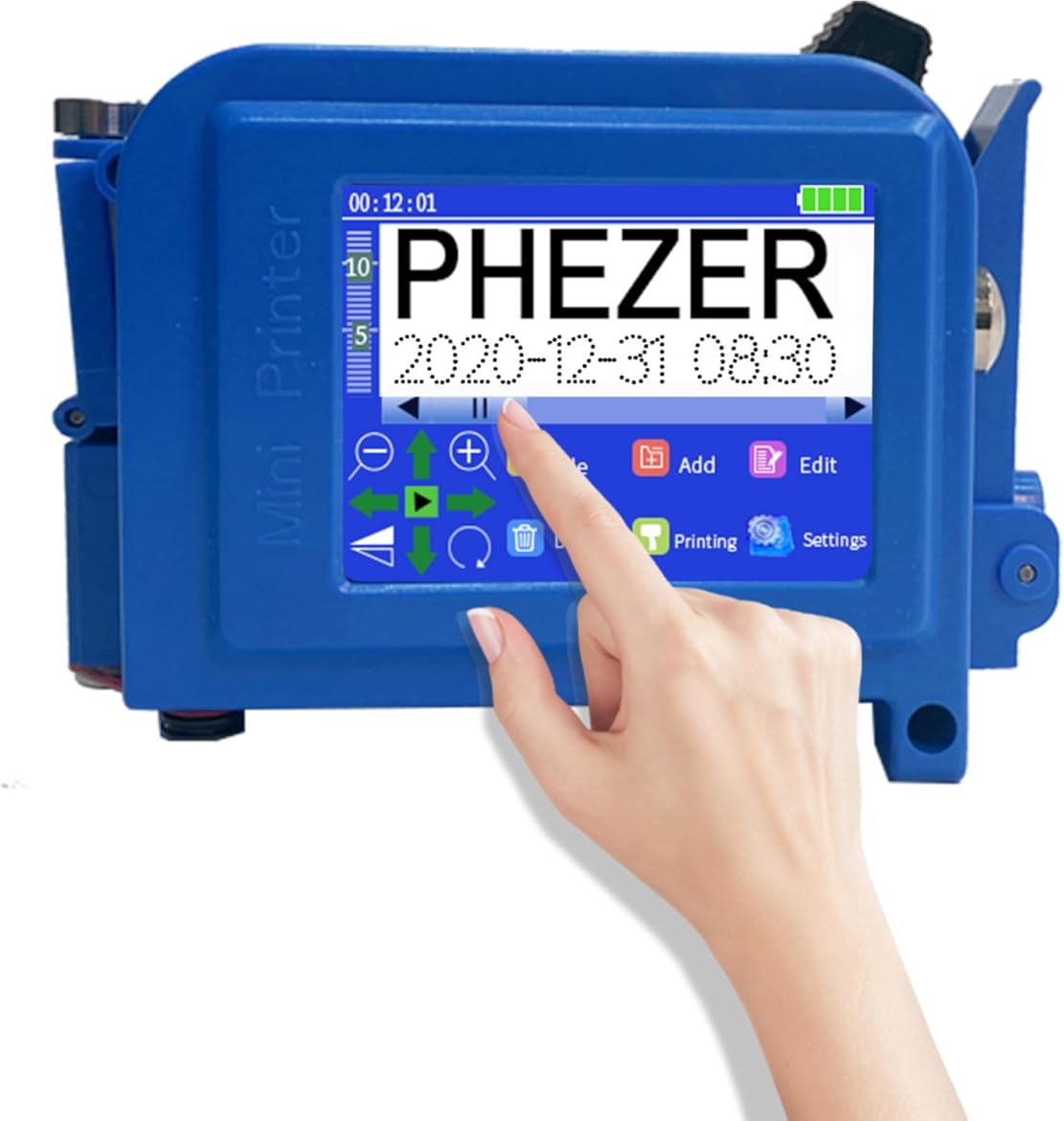Phezer Upgraded Mini Inkjet Printer for Flat and Curved Surface PC11 Plus, 25 Languages, Portable Pocket Marking Device for Date Time Barcode Logo Qrcode Batch Number Image Icons (Printer Only)