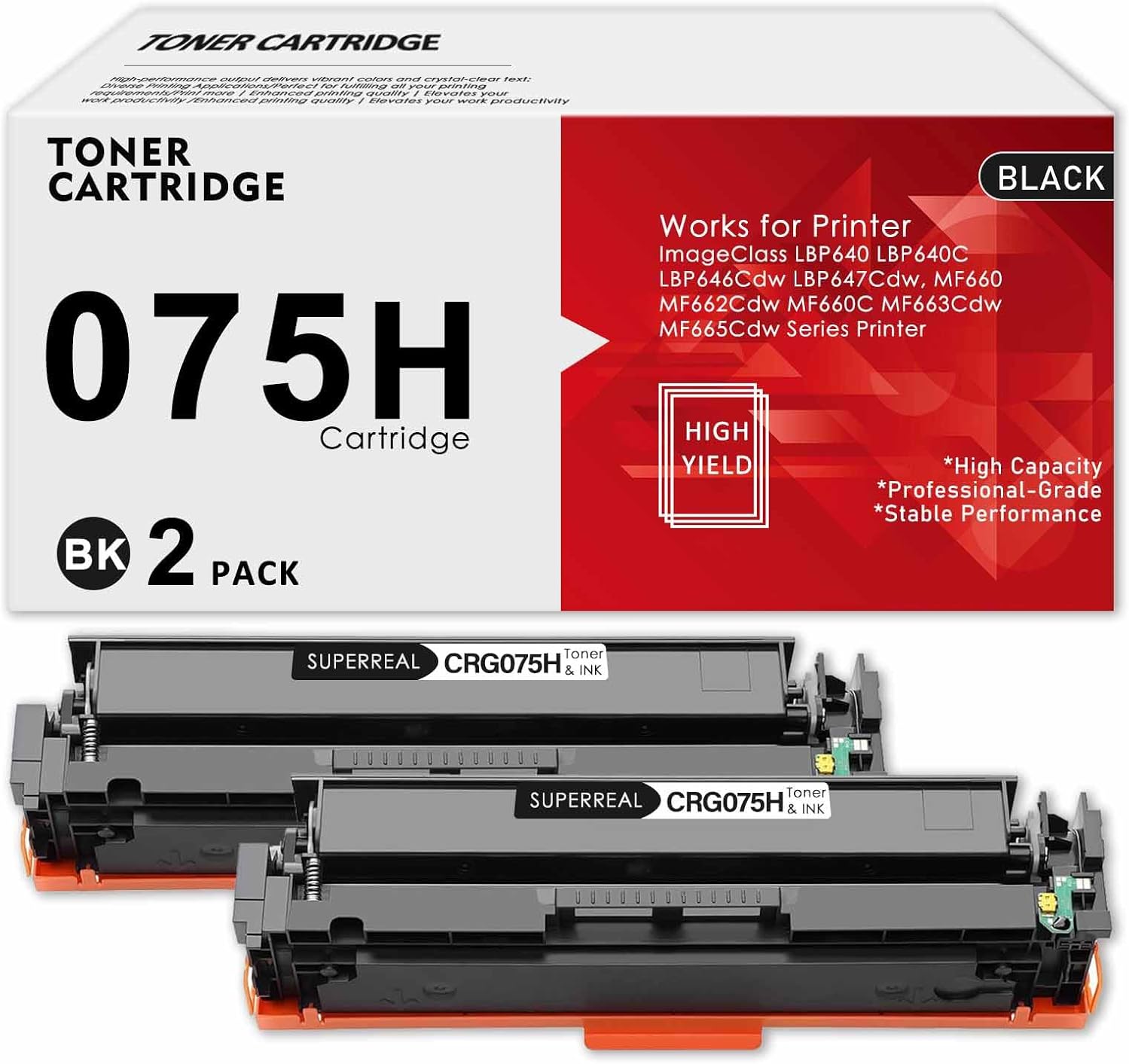 075H Toner Cartridges High Capacity (with Chip) Replacement Compatible with Canon 075 H 6369C001 for Imageclass MF665Cdw MF663Cdw MF662Cdw LPB647Cdw LBP646Cdw MF660 and LBP640 Series Printer, 2 Black