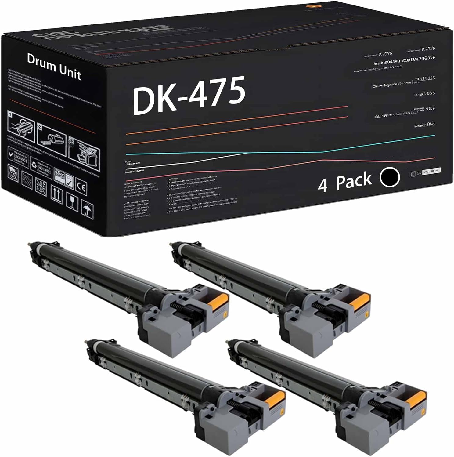 Wondrx DK-475 Drum Unit Compatible with Kyocera FS-6525MFP FS-6530MFP Printers, High Yield 25000 Pages (4 Pack Black)
