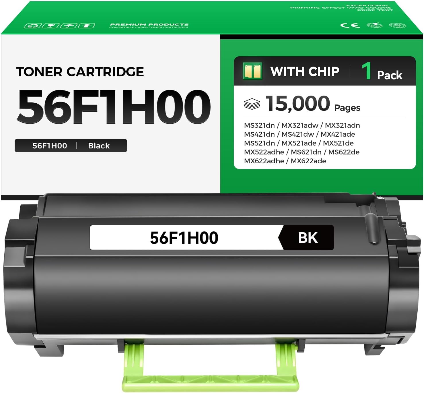 56F1H00 Black Toner Cartridge with Chip Replacement for Lexmark 56F1H00 Toner Compatible for Lexmark MS321 MS421 MS521 MS621 MS622 MX321 MX421 MX521 MX522 MX622 Laser Printer dn adw adn dw ade de adhe