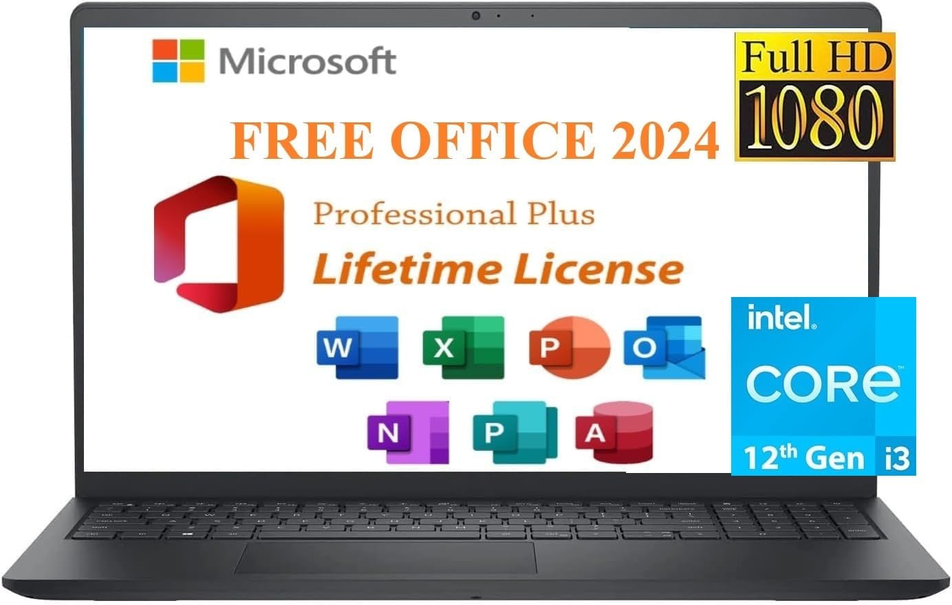 Dell 2024 Inspiron 15 Laptop, Free Microsoft Lifetime Office 2024 & Win 11 Pro, 15.6