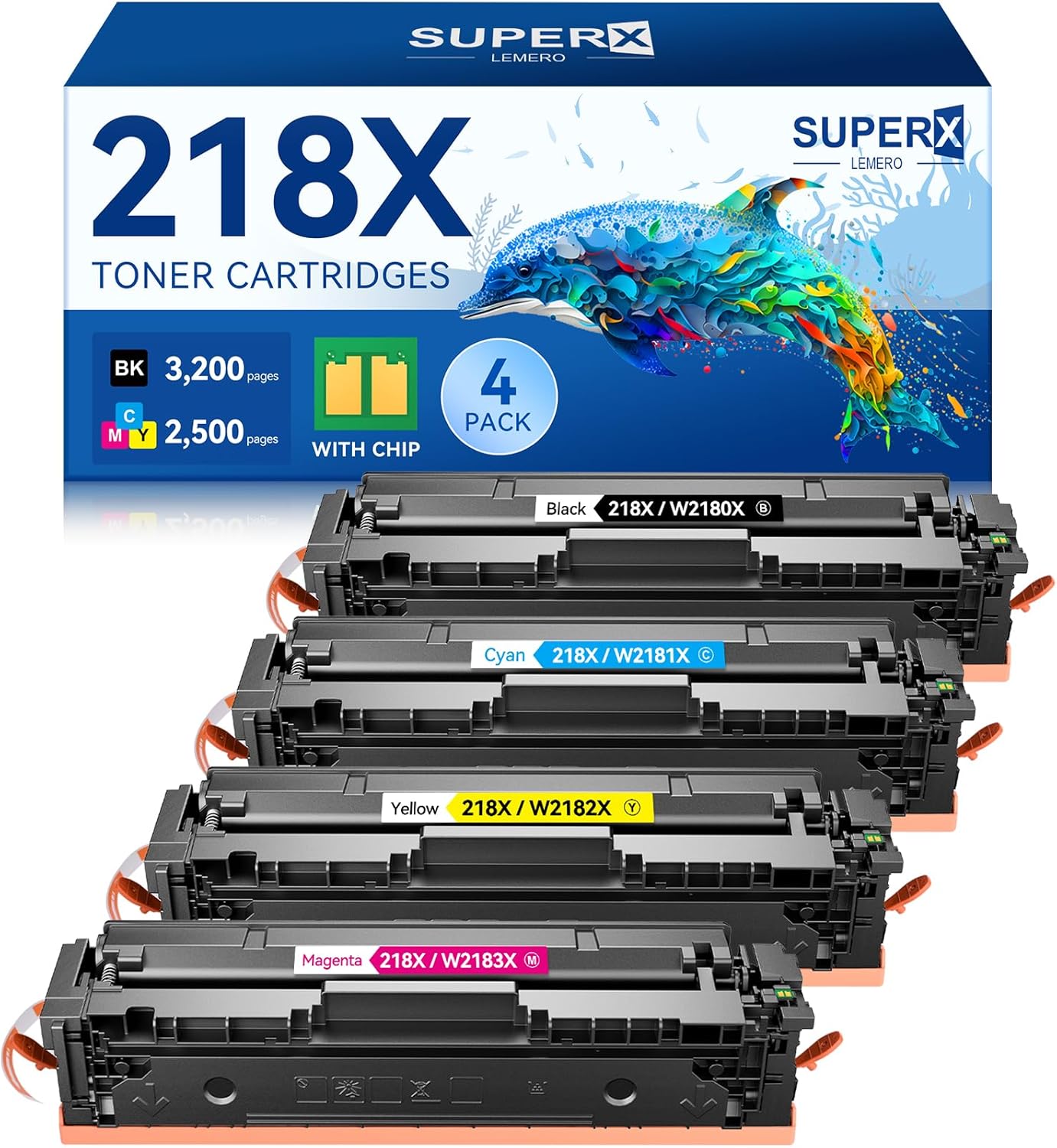 218X 218A Toner Cartridges 4 Pack 3301fdw with Chip Compatible Replacement for HP 218X 218A Color LaserJet Pro MFP 3301cdw 3201dw 3301sdw Printer W2180X W2180A High Yield (Black Cyan Yellow Magenta)