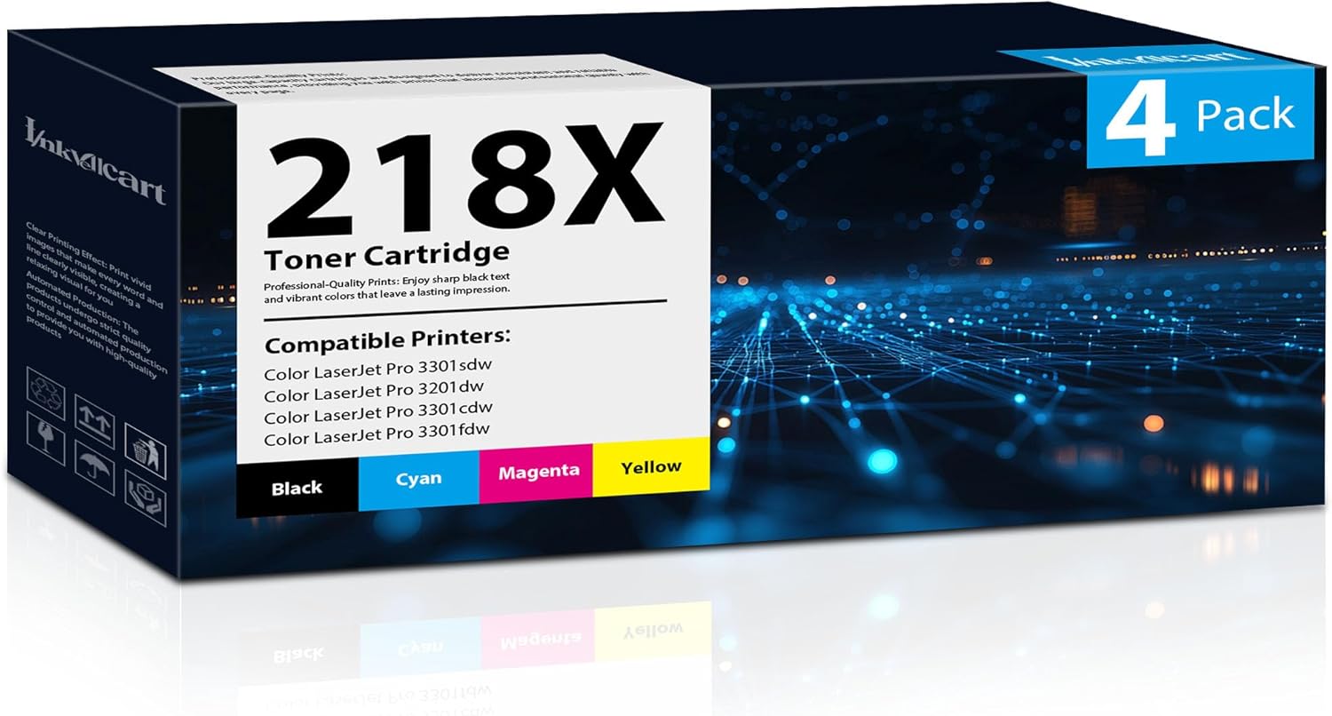 218X 218A Toner Cartridges with Chip Replacement for HP 218X Toner Cartridges 4 Pack for Color Laser Pro 3201dw MFP 3301cdw 3301fdw 3301sdw Printer W2180X W2180A High Yield (Black Cyan Yellow Magenta)