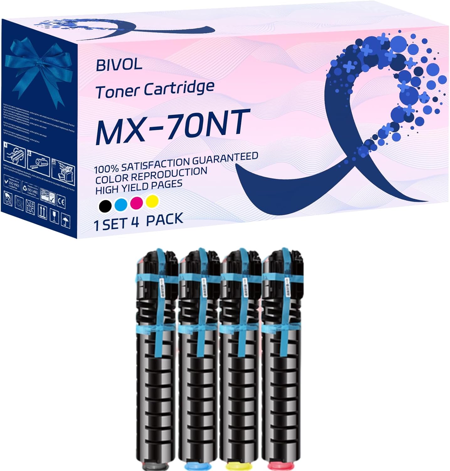 BIVOL MX-70NT Toner Cartridge Compatible for Sharp MX-5500N MX-6200N MX-7000N Printers, with Chip, High Yield 42000 Pages, Vivid Colors (Multicolor)