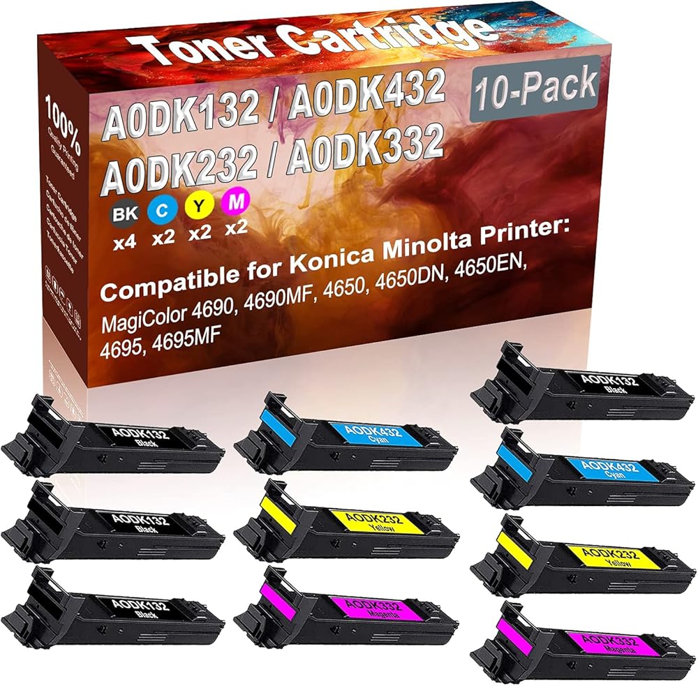 10-Pack (4BK+2C+2Y+2M) Compatible MagiColor 4690 4690MF 4650 Laser Printer Toner Cartridge (High Capacity) Replacement for Konica Minolta A0DK132 A0DK432 A0DK232 A0DK332 Printer Toner Cartridge