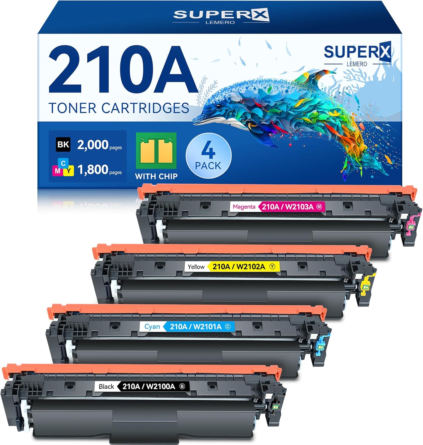 210A Toner Cartridges 4 Pack Replacement for HP 210A 210X Toner Compatible for HP Color Laserje MFP 4301fdw Wireless MFP Pro 4301fdn 4201dw 4201dn Color Pro MFP 4301 4201 Series Printer (with Chip)