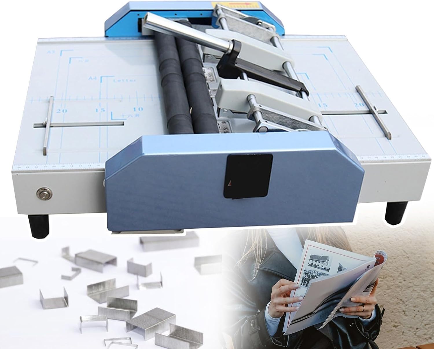 Automatic Booklet Binding and Folding Machine,A3 Folding Binding Machine-with Self-Locking,for Booklet Production Such as Atlases,Brochures,Books