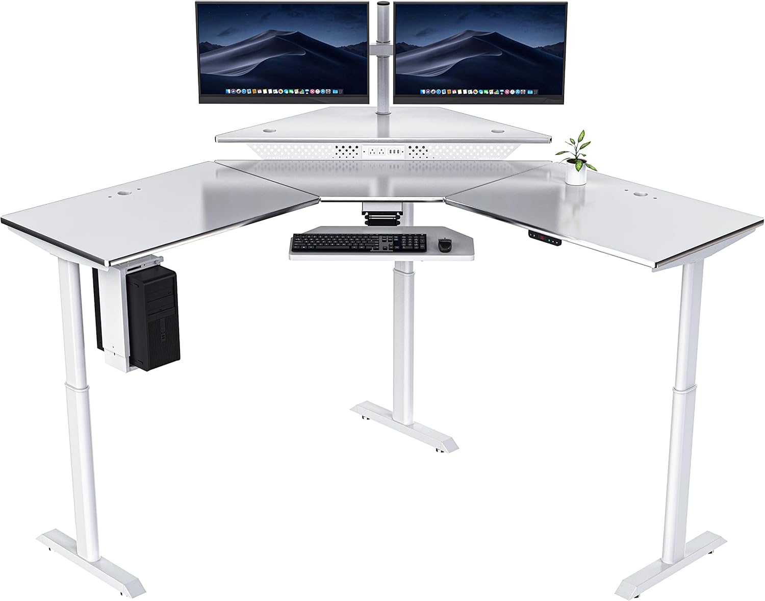 VERSATABLES® Powerlift 72 x 72 Inches Corner Standing Desk Workstation, Electric Height Adjustable Stand UP Corner Desk, Sit Stand Workstation, White Frame, White Surface