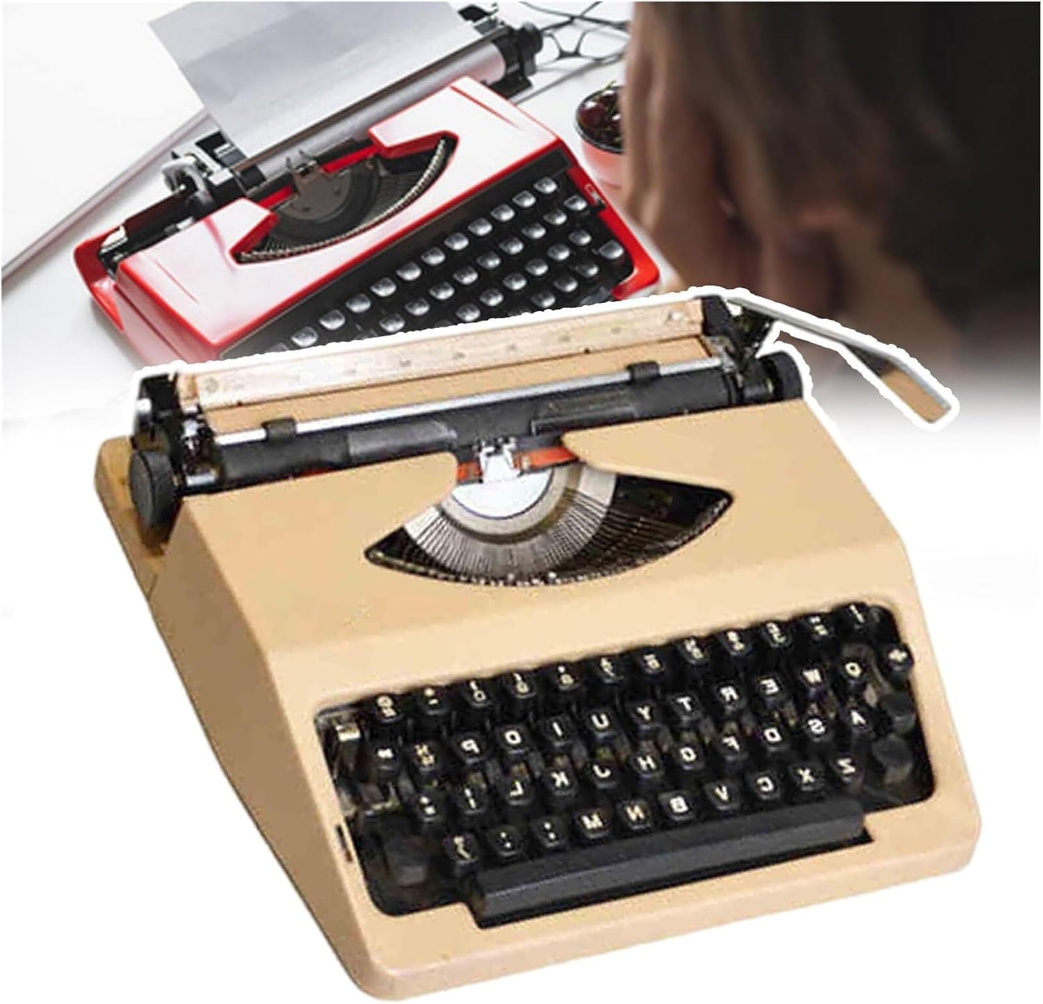 Traditional Typewriter,Vintage Typewriter,Two-Color Printing,Can Type Legible,for Notes,Letters,Creative Writing,Writers Literary,(Milkteacolor)