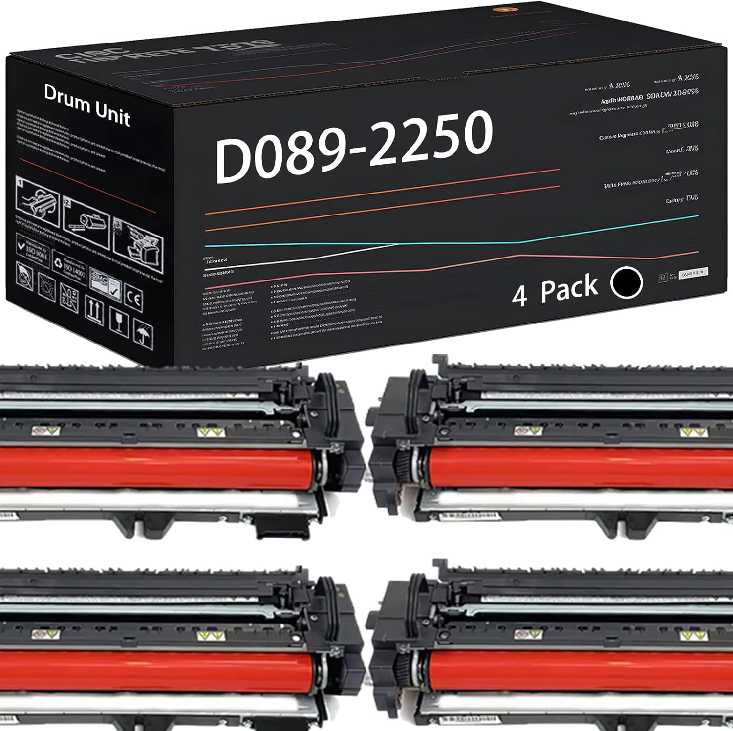 UVUMB Compatible with Lanier D089-2250 D089-2251 Drum Unit Work for Lanier LD635C LD645C LD655C LD630C Printers, with Chip, High Yield 200000 Pages, High-Definition Printing (4 Pack Black)