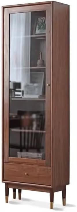 GUERNSEY Standing Bookshelf for Living Room Solid Wood Bookcase Glass Door Wall Bookshelf Black Walnut Bookcase Display Cabinet Storage Rack Storage Cabinet Bookcases