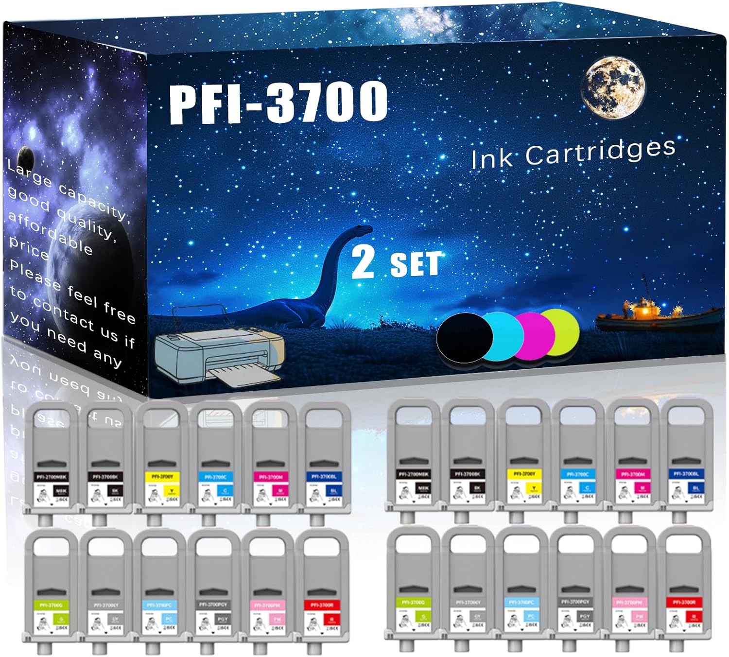 MUCQL PFI-3700 Compatible Ink Cartridges Replacement for Canon High Yield Compatible imagePROGRAF PRO-2600 PRO-4600 PRO-6600 GP-2600S GP-4600S GP-6600S Printers, Meet Printing Needs (2 Set)