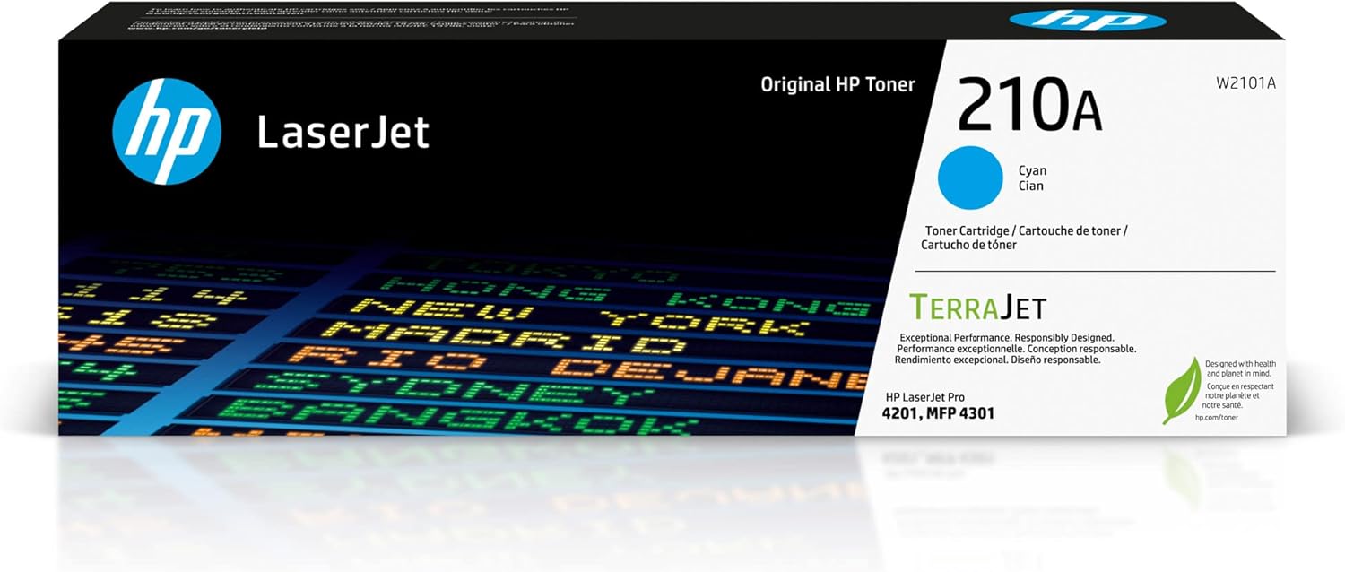 HP 210A Cyan Toner Cartridge | Works Color Laserjet Pro 4201, Color Laserjet Pro MFP 4301 Series | W2101A
