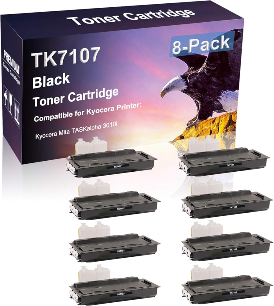 Credibility Store 8 Pack (Black) Compatible High Yield TK7107 Laser Printer Toner Cartridge use for Kyocera Mita TASKalpha 3010i Printer