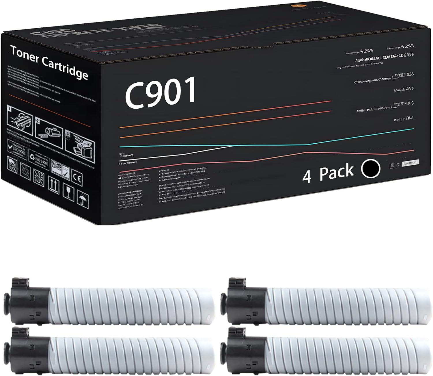 UVUMB Compatible with Ricoh C901 Toner Cartridge Work for Ricoh Pro C901S Printers, with Chip, High Yield 48000 Pages, High-Definition Printing (4 Pack Black)