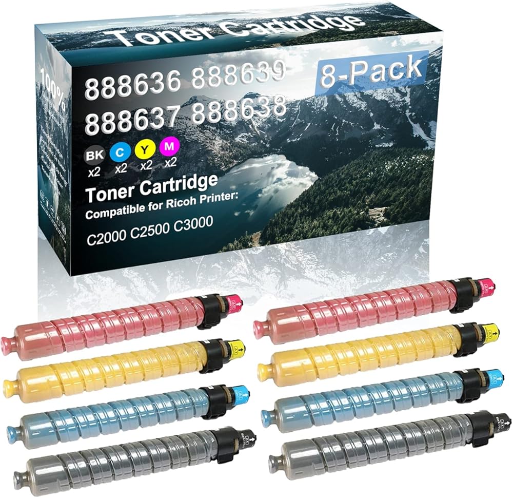Credibility Store 8 Pack (BK+C+Y+M) Compatible (High Yield) Aficio C2000 C2500 C3000 Printer Toner Cartridge Replacement for Ricoh 888636 888639 888637 888638 Toner Cartridge