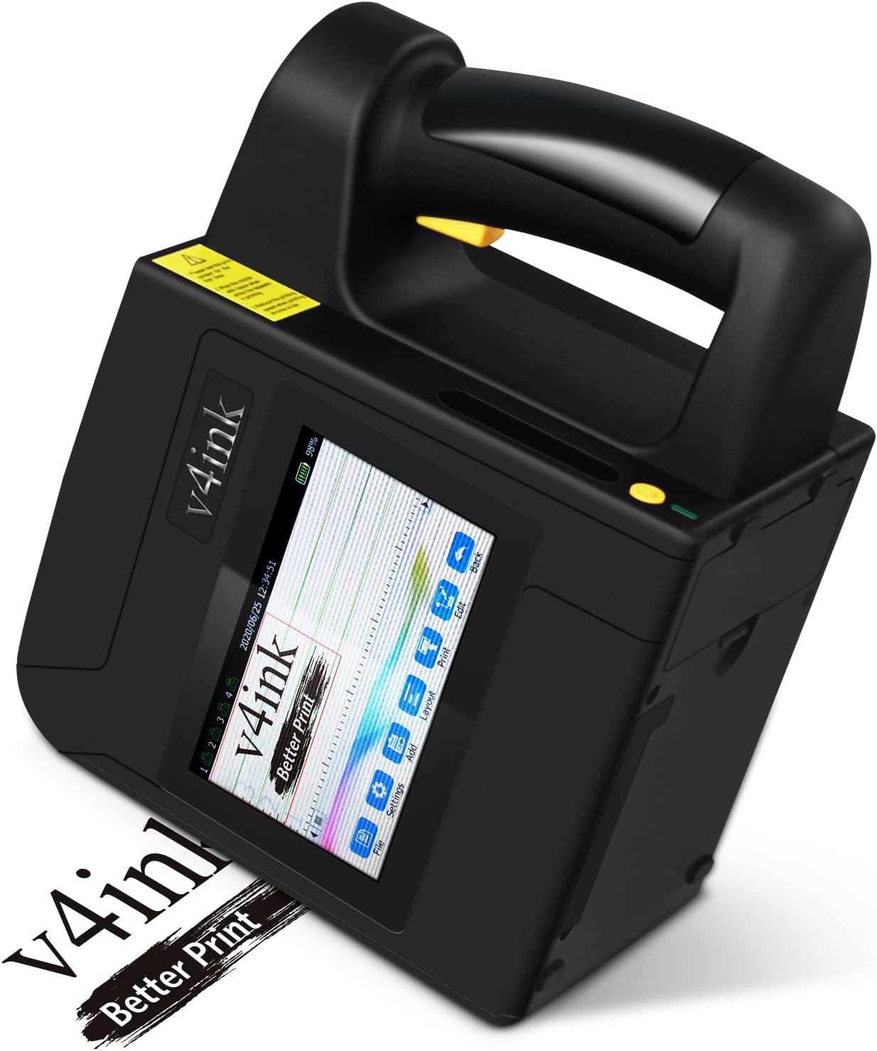 v4ink B85 Wide Format Handheld Inkjet Printer at 92mm Print Height for Large Character Printing on Plastic, Clothes, Wood, Carton, Metal with 5 Inch Touch Screen and Fast Dry Ink