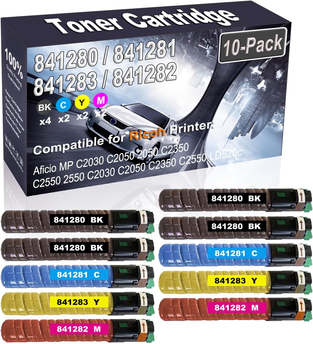 Kolasels 10-Pack (4BK+2C+2Y+2M) Compatible Aficio MP C2030 C2050 Laser Printer Toner Cartridge (High Capacity) Replacement for Ricoh 841280 841281 841283 841282 Printer Toner Cartridge