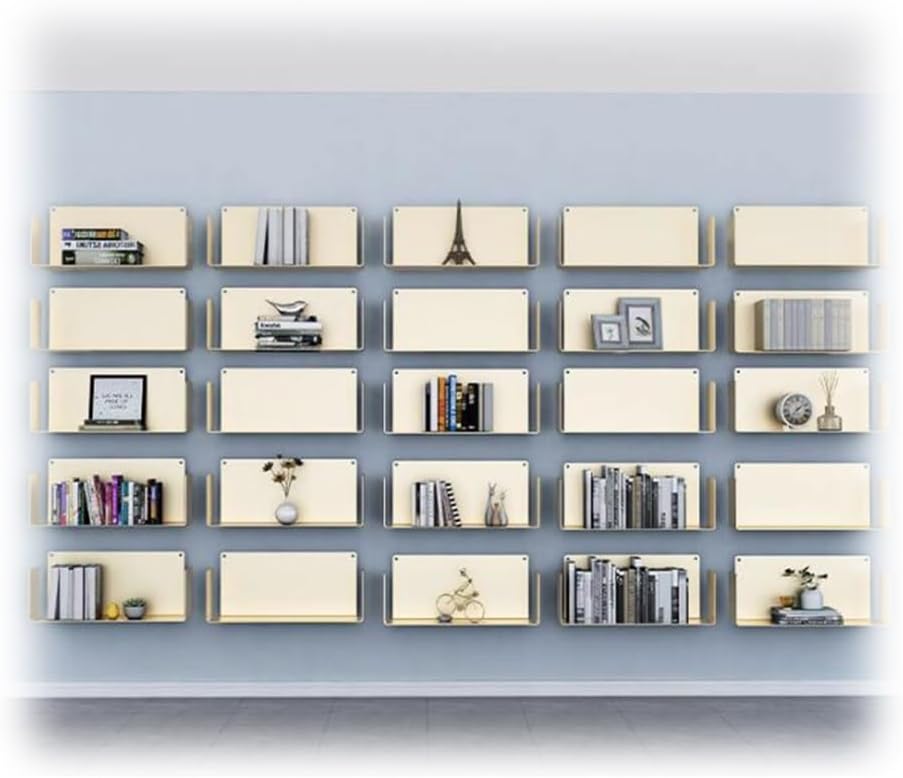 GZHERVICES Wall Mounted Bookshelf, Creative Wall Shelf Wall Hanging Decoration Stand Floating Bookcase Book Storage Living Room Display Stand Organiser Shelf (Color : White-6pc, Size : 60x20x15cm)