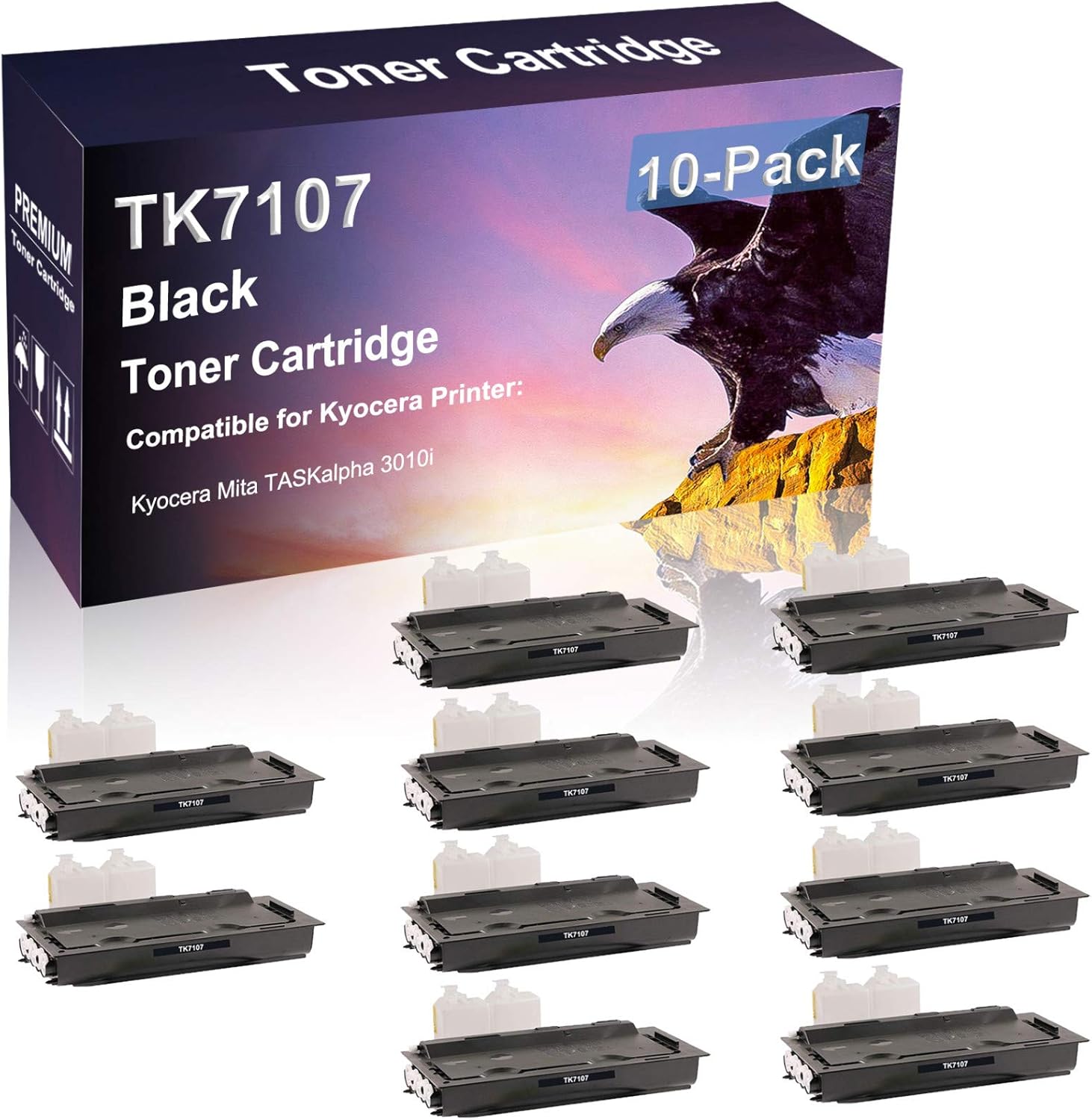 Credibility Store 10 Pack (Black) Compatible TK7107 Printer Toner Cartridge use for Kyocera Mita TASKalpha 3010i Printer (High Capacity)
