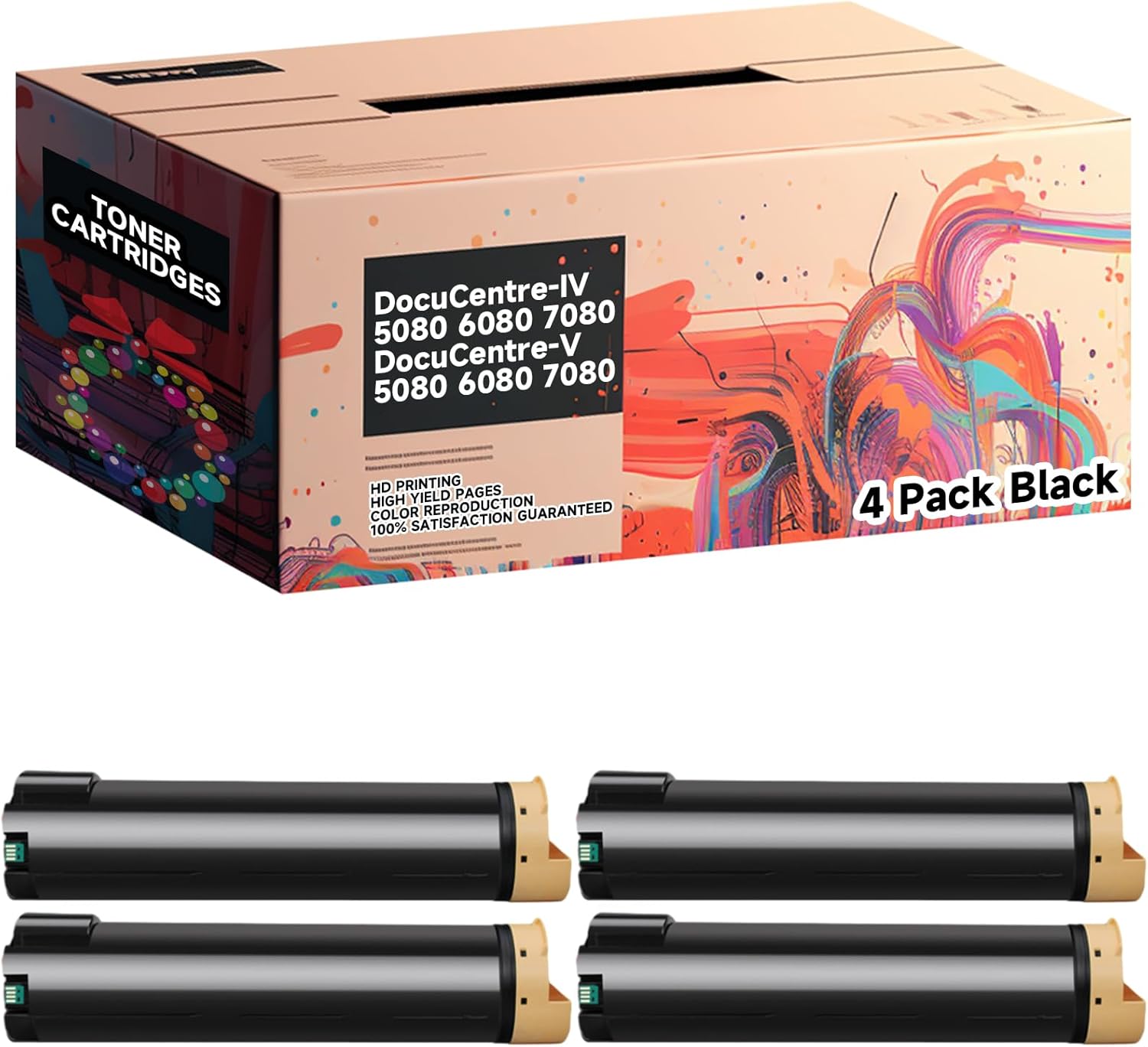 Compatible with Xerox DocuCentre-IV 5080 6080 7080 DocuCentre-V 5080 6080 7080 Black Toner Cartridges, CT201826 Toner Supply, High Yield 77000 Pages Affordable Reliable (4 Pack Black)