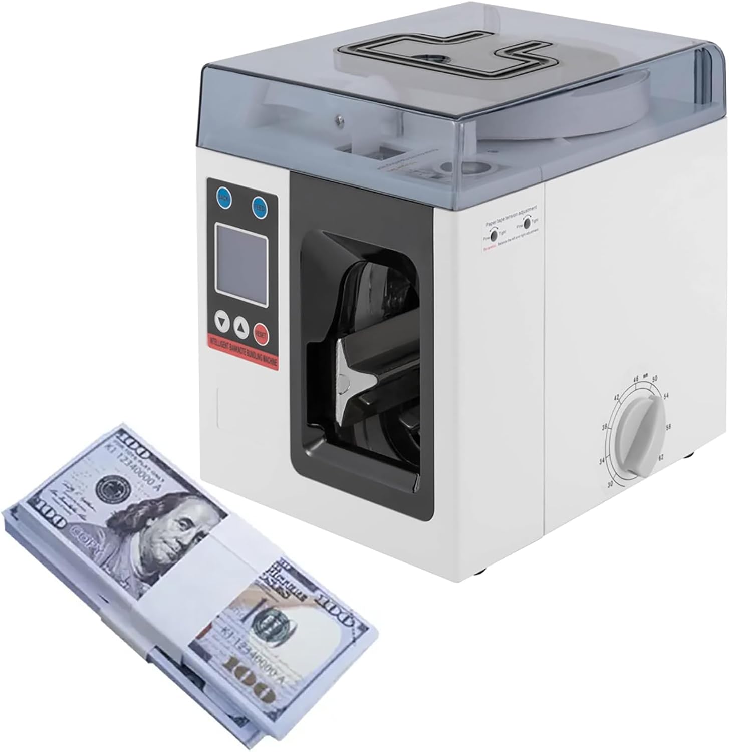 PODEC Currency Tie Binding Machine, Banknote Binding Machine Currency Tie Binding Machine with Self-Failure Test Funtion, Binding Width Range: 1.2-2.4in & 2 S/Bundle, for Finance/Cashiers