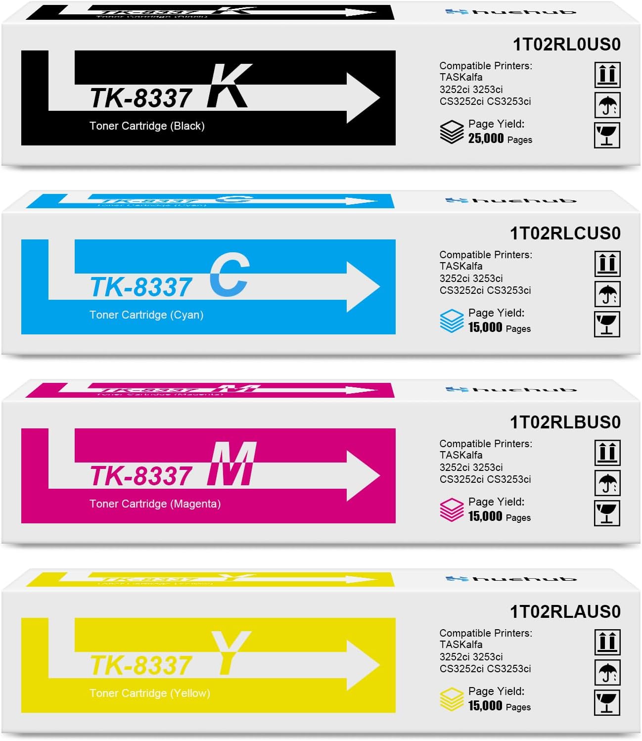 HUEHUB TK8337 TK-8337 Toner Cartridges Replacement for Kyocera TK-8337K TK-8337C TK-8337M TK-8337Y Toner for TASKalfa 3252ci 3253ci CS3252ci CS3253ci Printer - (Black Cyan Magenta Yellow, 4 Pack)