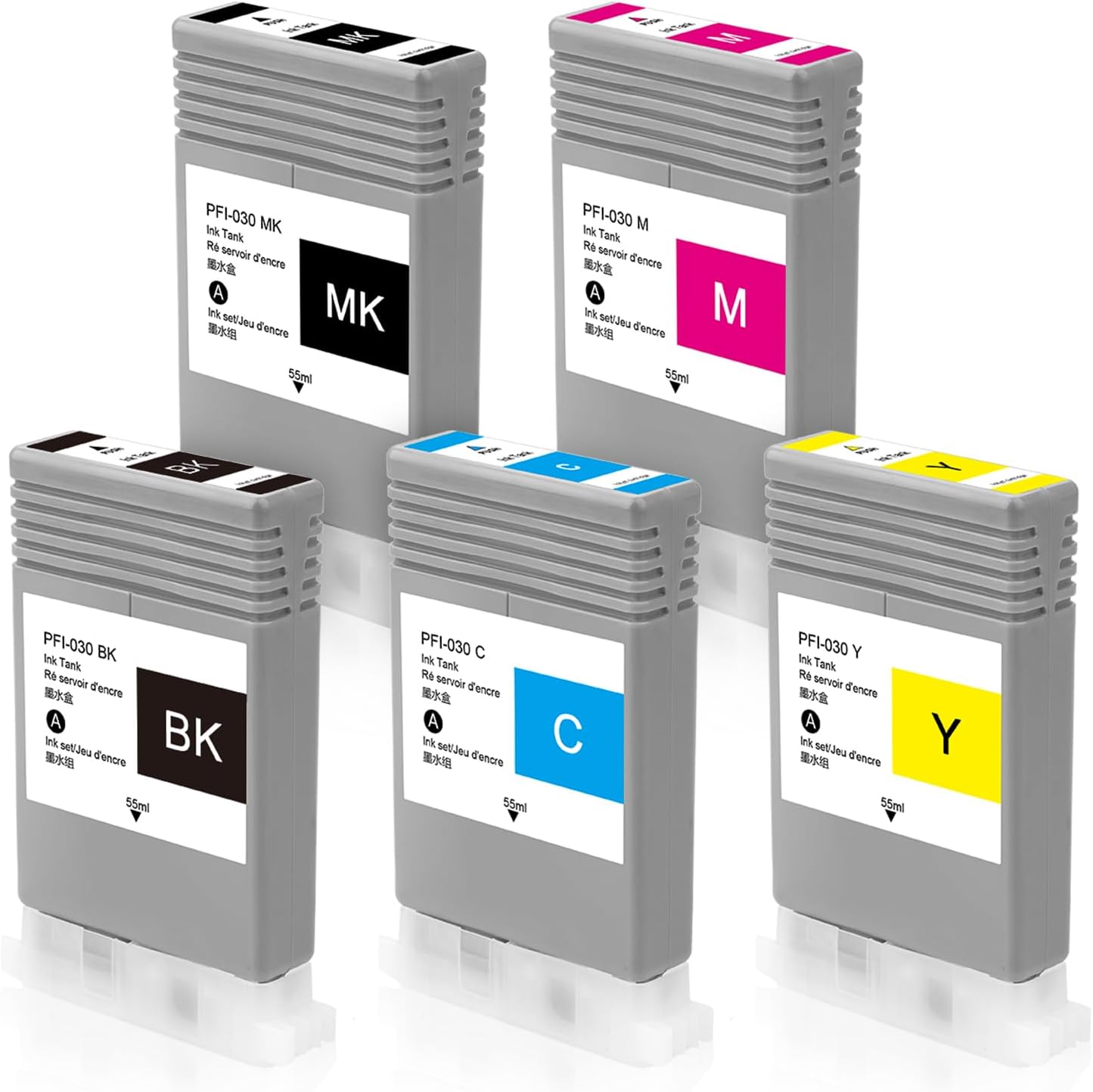 GACINK PFI-030 Ink Cartridge 55ML Pigment Ink for Canon ImagePrograf TA-20 TA-30 Printer (5 Pack, Matte Black Cyan Magenta Yellow Black)