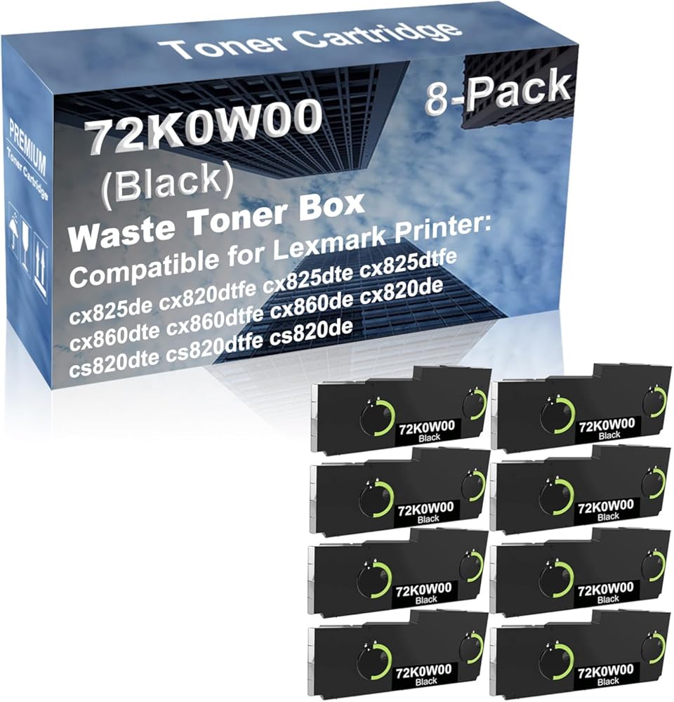 8-Pack Compatible High Capacity 72K0W00 Waste Toner Container Box use for cx825de cx820dtfe cx825dte cx825dtfe Printer (Black)