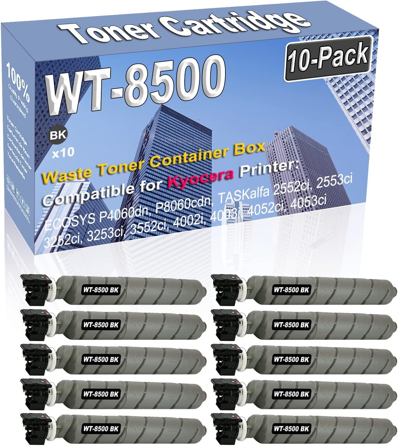 10-Pack (Black) Compatible High Yield WT-8500 WT8500 1902ND0UN0 Waste Toner Container Box Replacement for Kyocera ECOSYS P4060dn P8060cdn TASKalfa 2552ci 2553ci 3252ci 3253ci 3552ci Printer