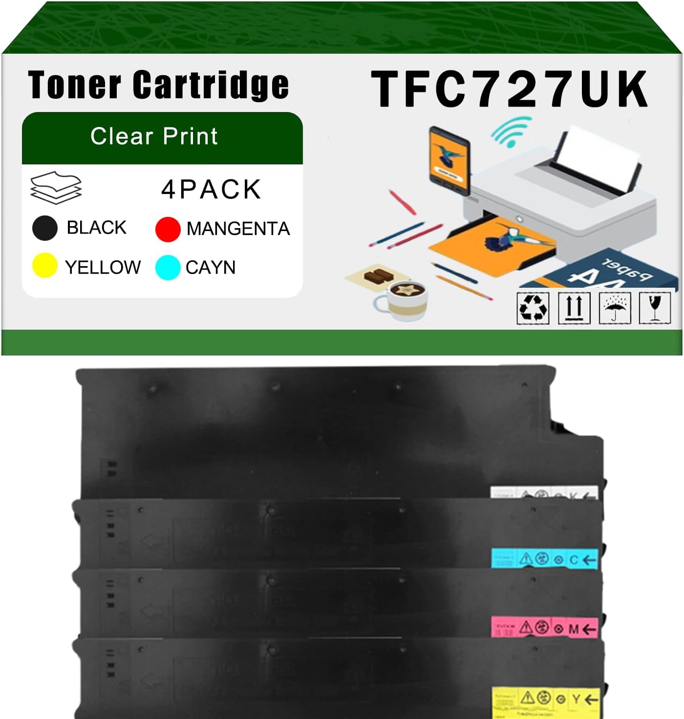 AGNNQ Compatible for Toshiba TFC727UK TFC727UY TFC727UC TFC727UM Toner Cartridge E Studio 6527AC 7527AC Printers, High Yield 20600 Pages Bright Clear Colors (4-Pack BK/C/M/Y)