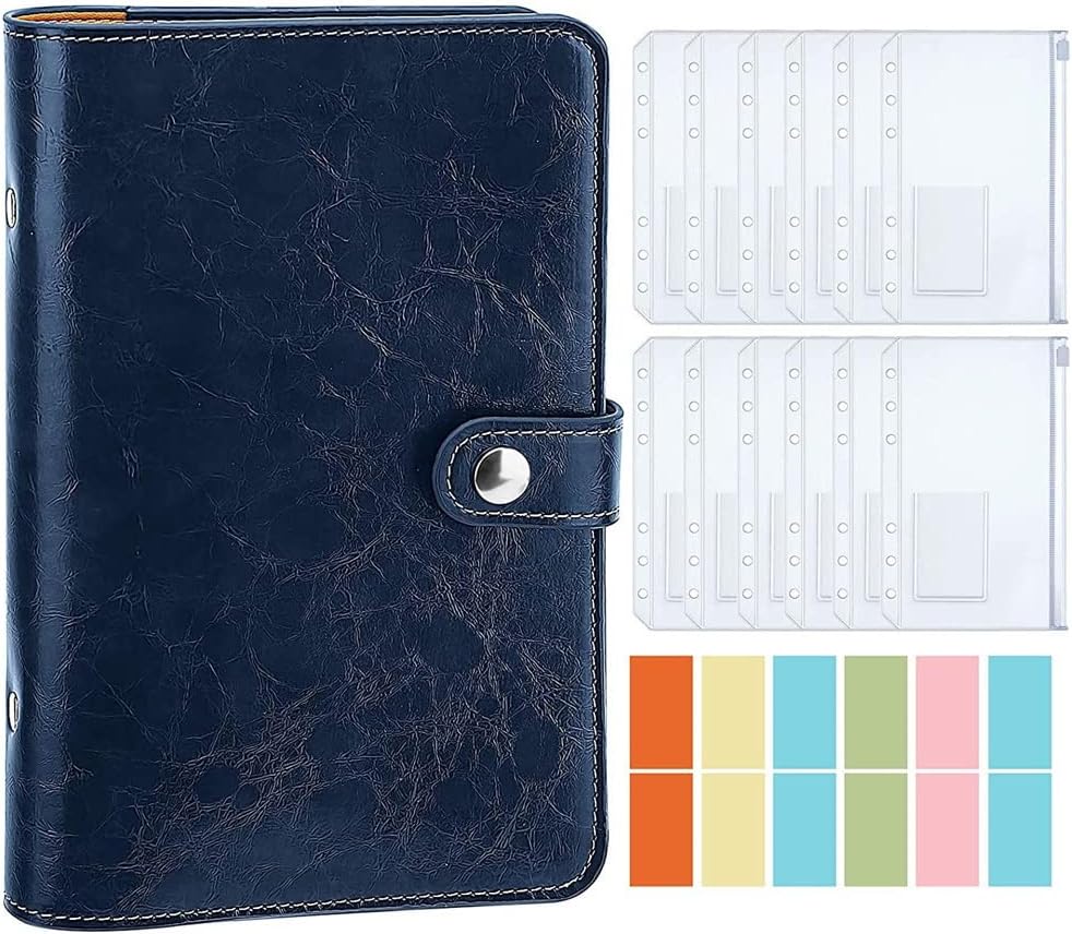 PSJVUR A6 PU Leather Budget Binder Cash Envelopes System Organizer with 12 Pockets and Label Stickers for Saving Budgeting