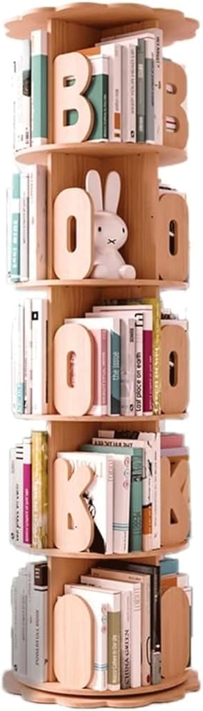 360° Rotating Bookshelf 4/5/6 Tiers Standing Bookcase Simple Wooden Bookshelf Organizer Living Room Home Book Rack