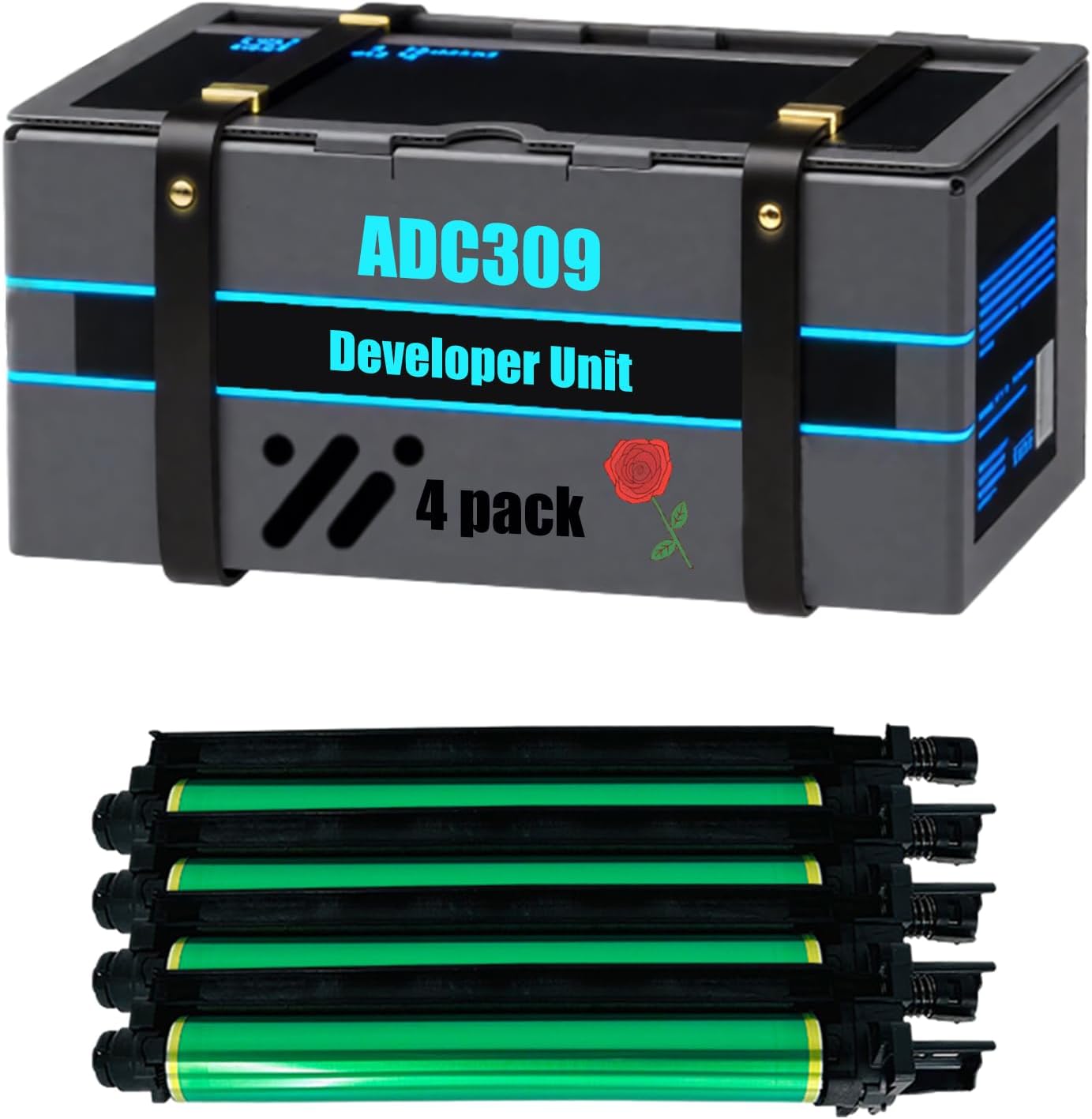 ADC309 Developer Unit High Yield, Compatible with Aurora ADC309 C369 C459 Printers, Crisp Text, Smooth Printing (with Chip) (4 Pack Black)