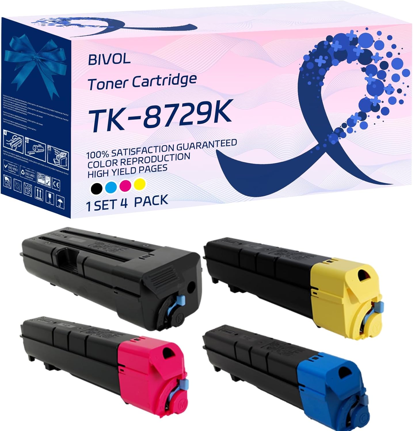 BIVOL TK-8729K TK-8729C TK-8729M TK-8729Y Toner Cartridge Compatible for Copystar CS7052ci CS8052ci Printers, with Chip, High Yield 80000 Pages, Vivid Colors (4-Pack BK/C/M/Y)