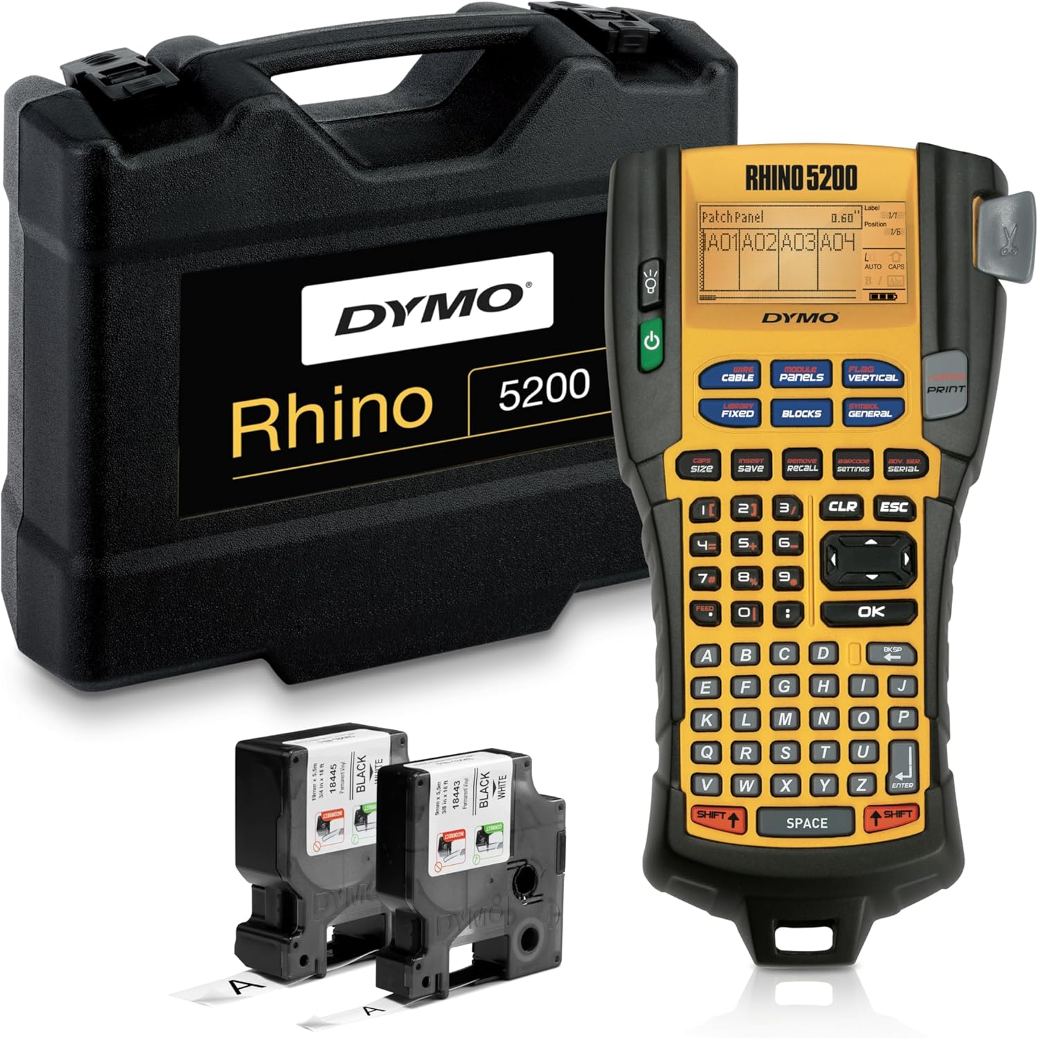 DYMO Industrial Label Maker & Carry-Case RhinoPRO 5200 Label Maker, for Job Sites and Heavy-Duty Labeling Jobs, Prints Fast, Includes 2 Rolls of DYMO Industrial Vinyl Labels