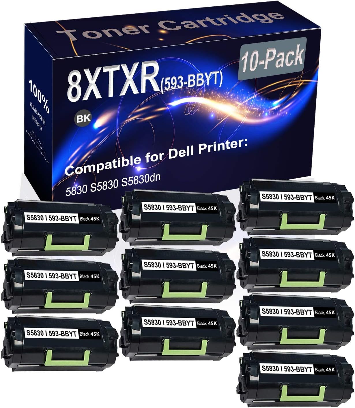 10-Pack (Black) Compatible 5830 S5830 S5830dn Laser Printer Cartridge (High Capacity) Replacement for Dell 8XTXR (593-BBYT) Printer Cartridge