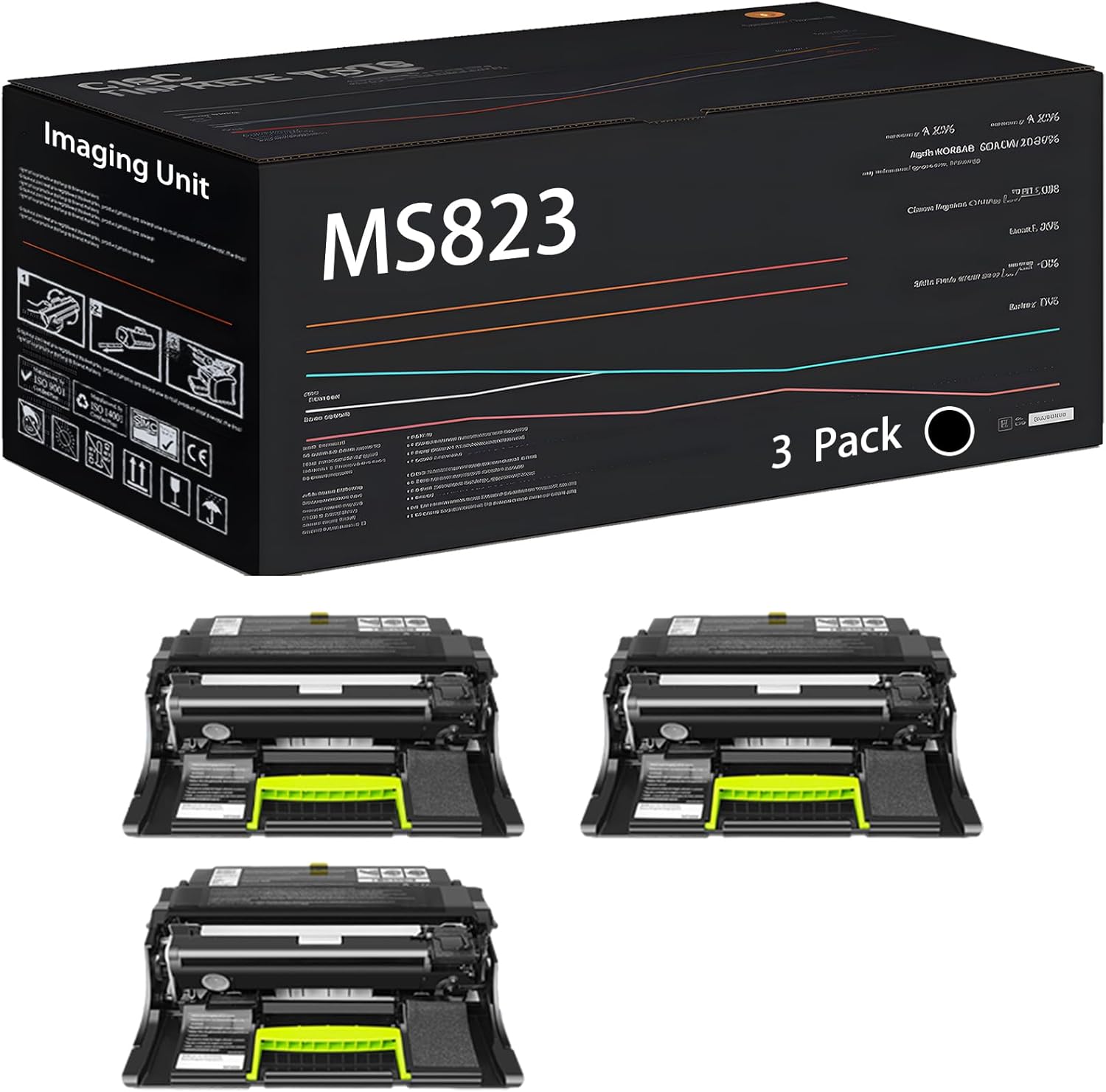 UVUMB Compatible with Lexmark MS823 Imaging Unit Work for Lexmark MS822de MS823dn MS823n Printers, with Chip, High Yield 150000 Pages, High-Definition Printing (3 Pack Black)
