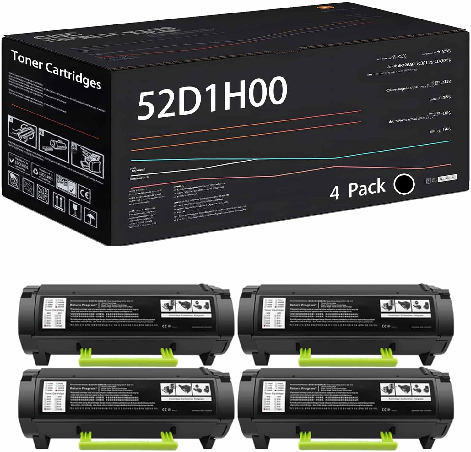 52D1H00 Toner Cartridges Compatible with Lexmark MS710dn MS711dn MS810de MS810dn MS810dtn MS810n Printers, High Yield 25000 Pages (4 Pack Black)