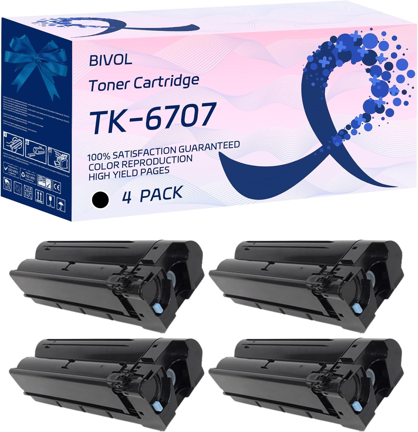 BIVOL Compatible for Kyocera TK6707 Toner Cartridge TASKalfa 6501i 6500i 8000i 8001i Printers, High Yield 80000 Pages (4 Pack Black)